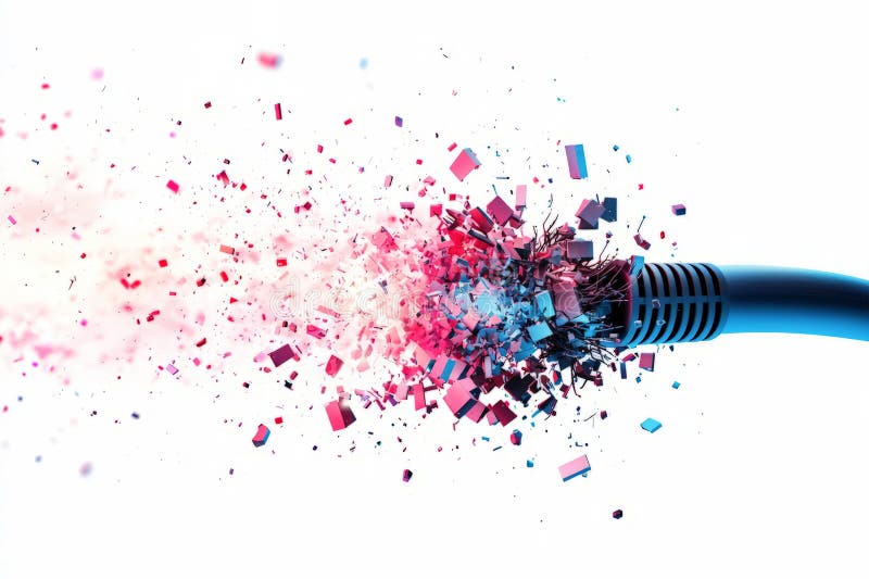Crumbling network cables turning into pixel dust, abstract digital destruction, white background vector illustration