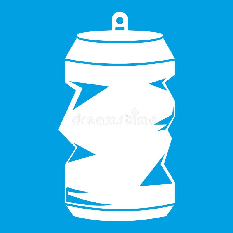 Crumpled aluminum cans icon white isolated on blue background vector illustration