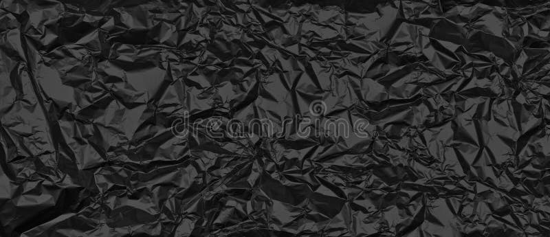 Crumpled Black Foil Texture. Abstract Dark Textured Widescreen ...