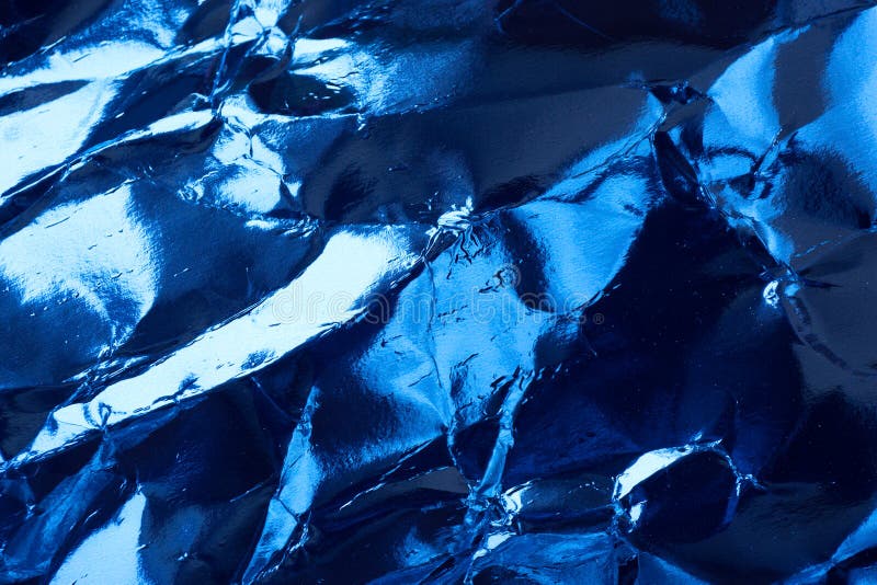 Crumpled Blue Foil Paper Texture. Stock Image Image of metallic