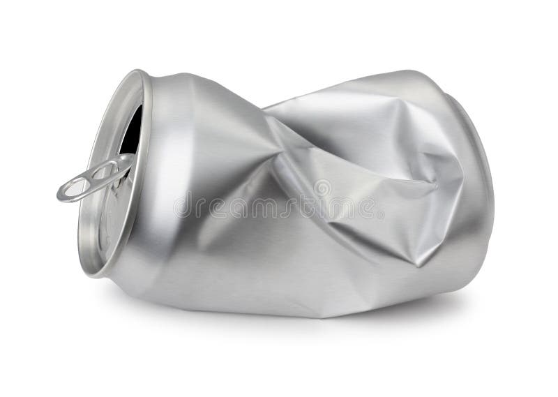 Crumpled empty blank can, Realistic photo image.