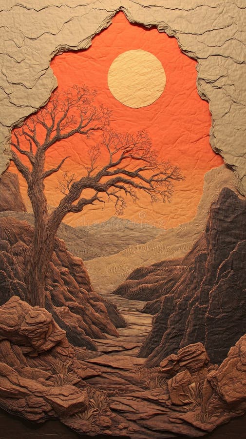 The crumpled paper background is adorned with a beautiful pattern created by bare tree silhouettes royalty free stock image