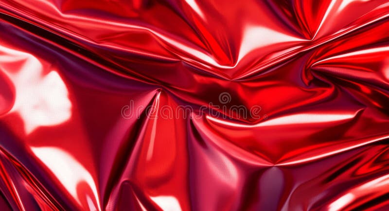 Crumpled red metallic foil forms a shiny abstract textured surface background royalty free stock photography