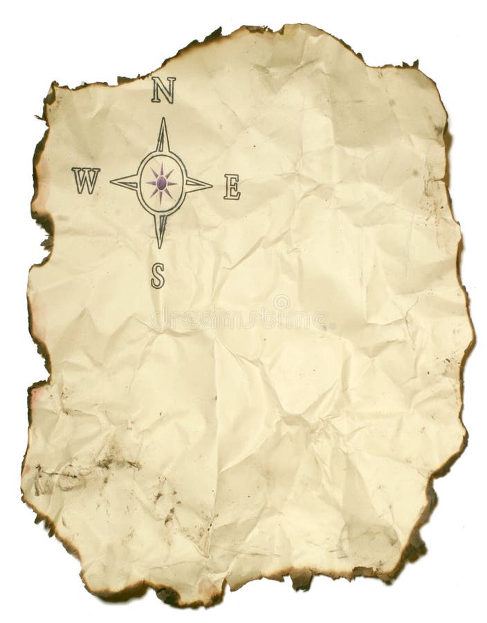 Crumpled up paper with burned edges and compass rose. Crumpled up paper with burned edges and compass rose