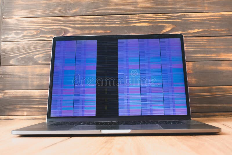 Crushed or Broken Laptop Screen..Out of Order Computer. Working with a Computer with Damaged