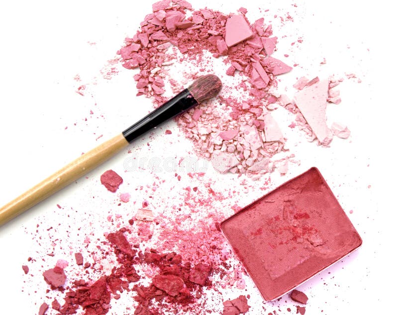 Crushed eye shadows with box and make up brush as a background. royalty free stock image Crushed eye shadows with box and make up brush as a background. royalty free stock image