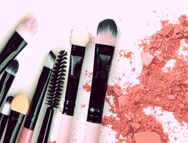 Crushed make up powder cosmetic. Brush make up set royalty free stock image Crushed make up powder cosmetic. Brush make up set royalty free stock image