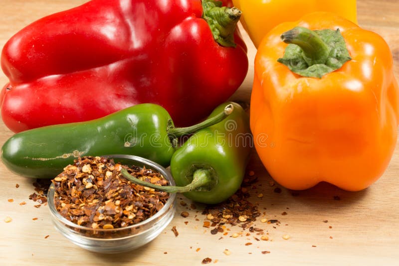 Crushed Red Pepper Two Bell Peppers Stock Photos Free & RoyaltyFree
