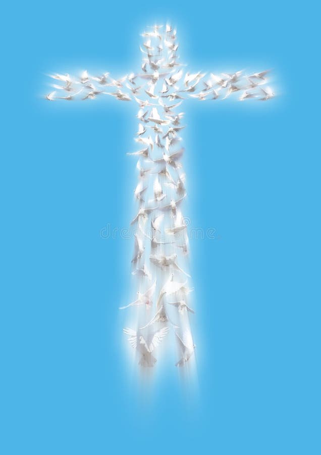 Cruz de las palomas blancas del vuelo en perspectiva libre illustration Cruz de las palomas blancas del vuelo en perspectiva libre illustration