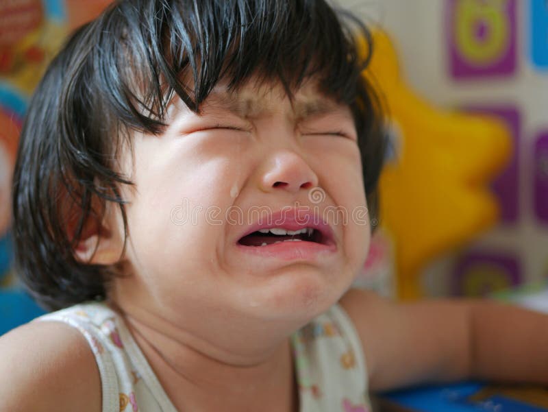 A Crying Little Asian Baby Girl With Tears Stock Image Image Of