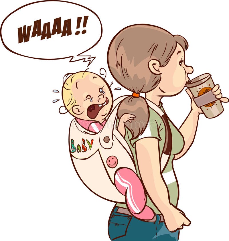Crying baby and mother cared vector drawing vector illustration