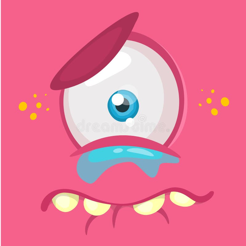 Crying cartoon monster face avatar. Vector Halloween pink sad monster with one eye. stock illustration Crying cartoon monster face avatar. Vector Halloween pink sad monster with one eye. stock illustration