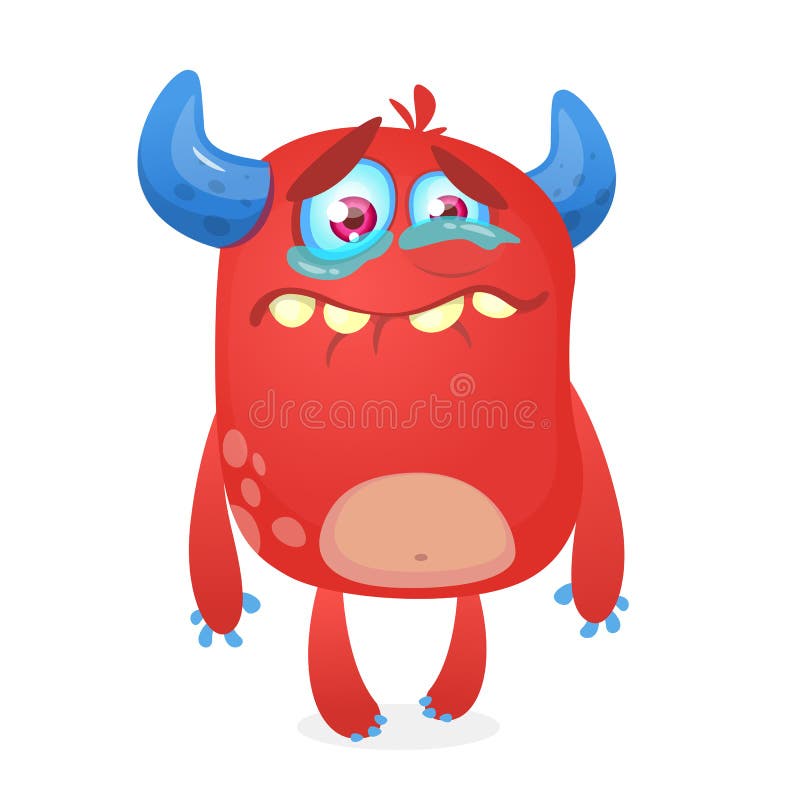 Crying cute monster cartoon. Pink monster character mascot. Vector illustration for Halloween vector illustration Crying cute monster cartoon. Pink monster character mascot. Vector illustration for Halloween vector illustration