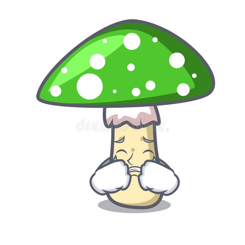 Crying green amanita mushroom mascot cartoon royalty free illustration