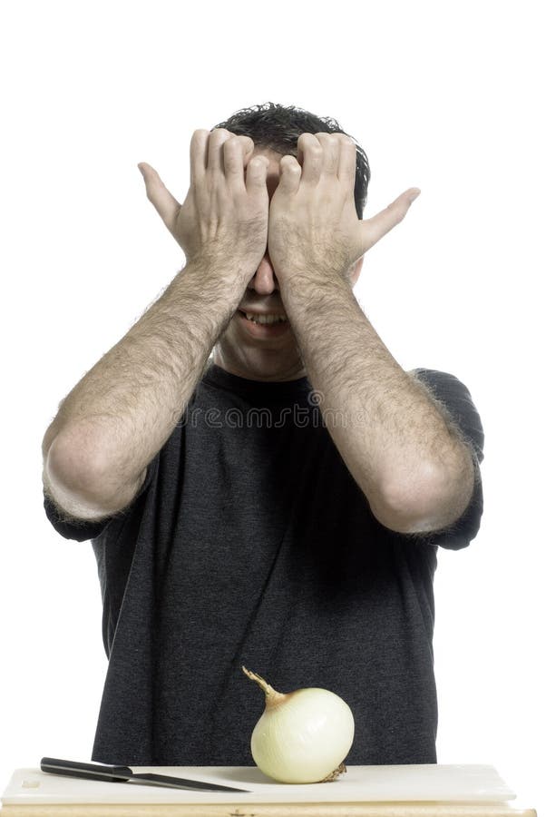 Crying Onion Man stock photo. Image of person, isolated 14018088