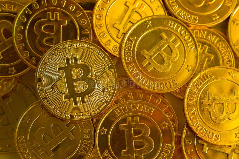 Crypto Currency Concept.Bitcoins ,Gold Coins ,Cryptocurrency Wit Stock
