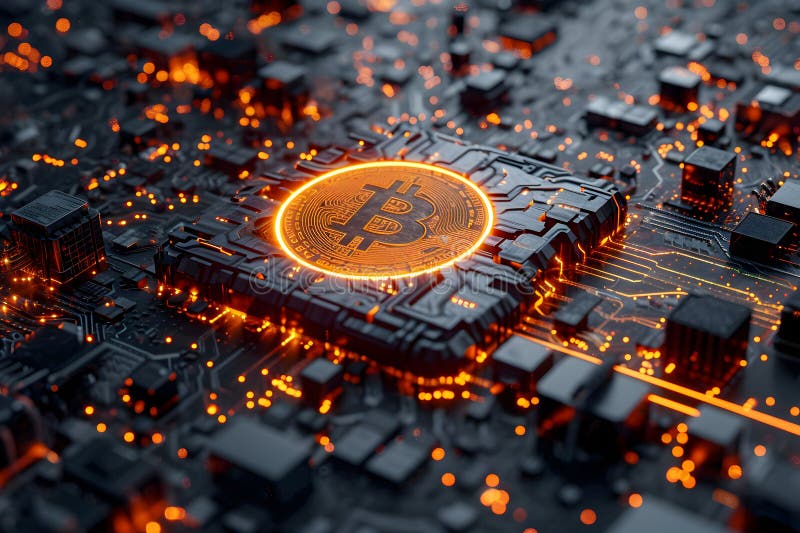 Concept de monedă criptografică bitcoint privind tehnologia modernă royalty free stock image