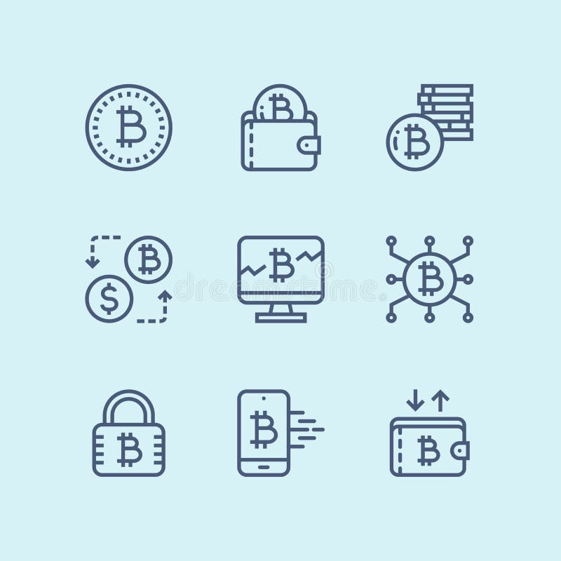Cryptocurrency Blockchain Bitcoin Mining Digital Money Vector - outline cryptocurrency blockchain bitcoin mining digital money vector simple icons for web and