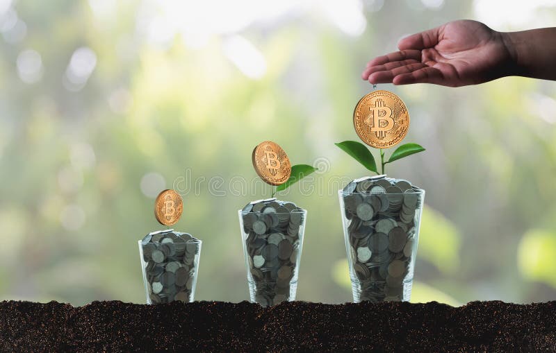 Crypto devise de Bitcoins d'échelle de concept d'or financier de croissance photo stock