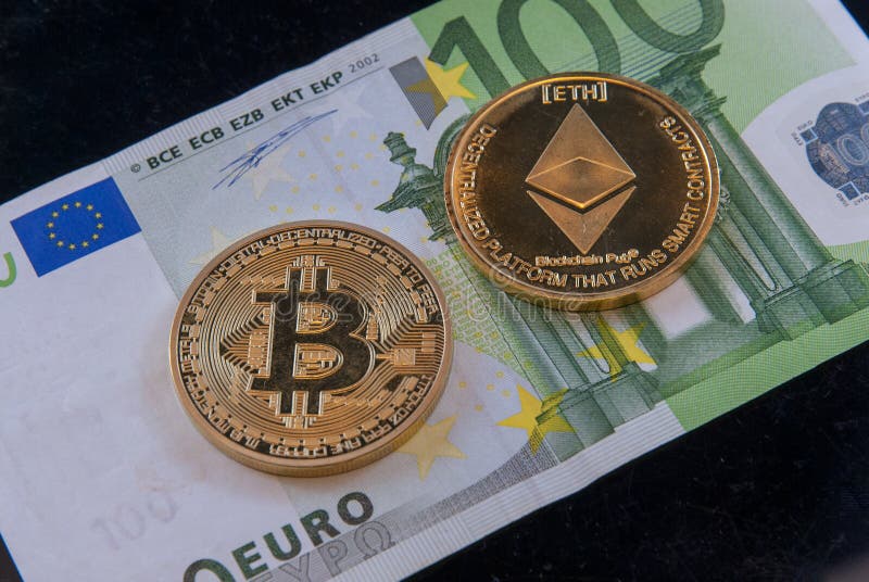 Crypto ethereum Bitcoin νομίσματα έννοιας νομίσματος και εκατό ευρο- λογαριασμός στοκ φωτογραφία με δικαίωμα ελεύθερης χρήσης Crypto ethereum Bitcoin νομίσματα έννοιας νομίσματος και εκατό ευρο- λογαριασμός στοκ φωτογραφία με δικαίωμα ελεύθερης χρήσης