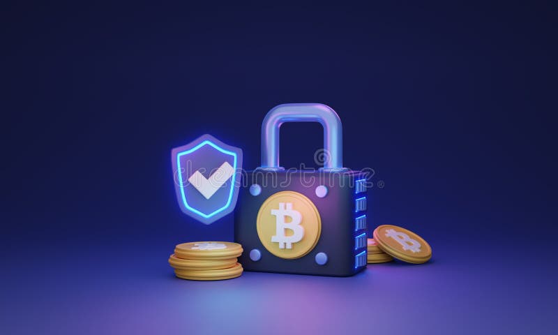 Crypto insurance 3D illustration concept. Protecting virtual assets and currency stock illustration