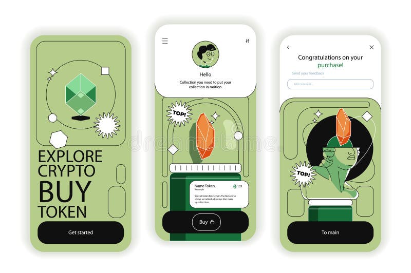 Crypto market concept onboarding screens. UI, UX, GUI user interface kit royalty free illustration