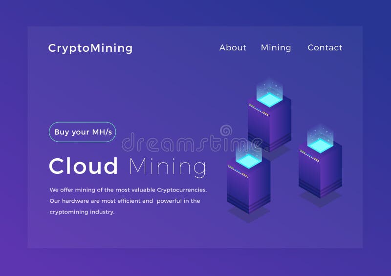 Crypto mining. Cloud cryptocurrency miners concept isometric vector illustration. Landing page design vector illustration