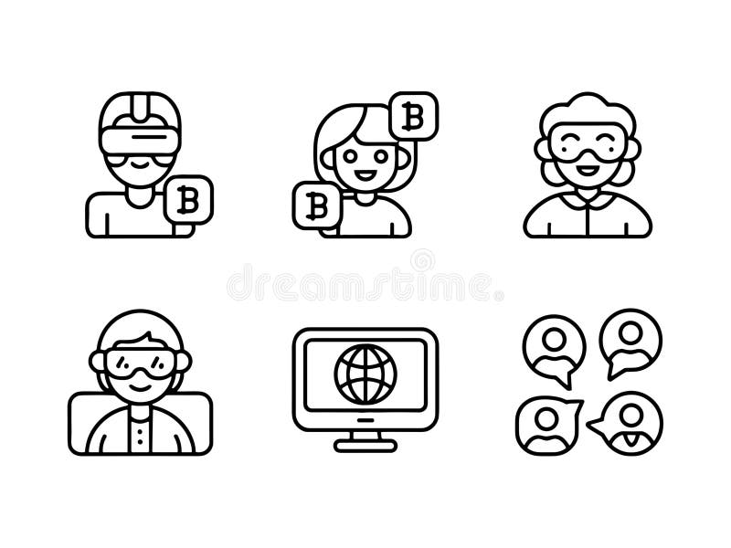 Crypto Users Bitcoin VR Headset Online Globe Network Chats royalty free illustration