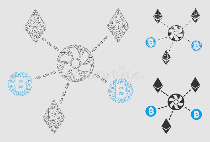 Cryptocurrency Blender Rotor Vector Mesh 2D Model and Triangle Mosaic Icon vector illustration