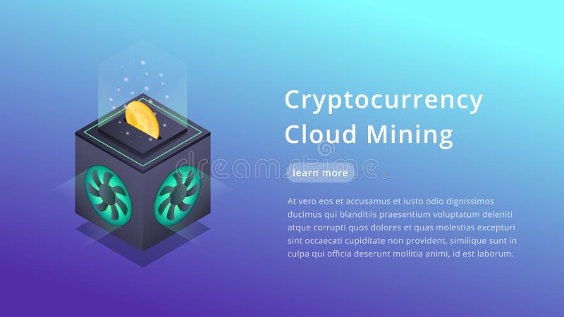 Cryptocurrency Cloud Mining. Isometric illustration of Cryptocurrency Miner. Crypto Cloud Mining Industry concept royalty free illustration