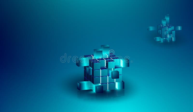 Cryptocurrency 3D isometric concept, Blockchain concept banner, realistic shape of blockchain connected together. vector vector illustration
