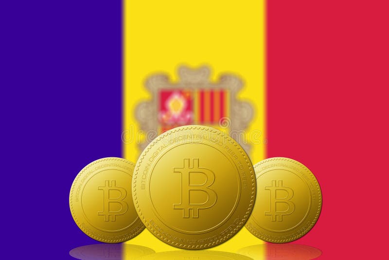 Cryptocurrency di tre Bitcoins con la bandiera dell'ANDORRA su fondo illustrazione vettoriale Cryptocurrency di tre Bitcoins con la bandiera dell'ANDORRA su fondo illustrazione vettoriale