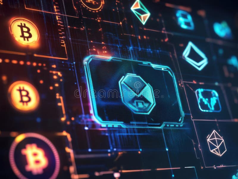 Cryptocurrency, Exploring Digital Assets and Blockchain Technology Securely vector illustration