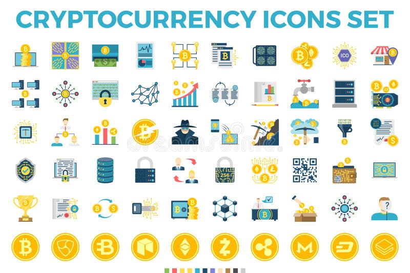 Cryptocurrency i Blockchain mieszkania ikony ilustracja wektor