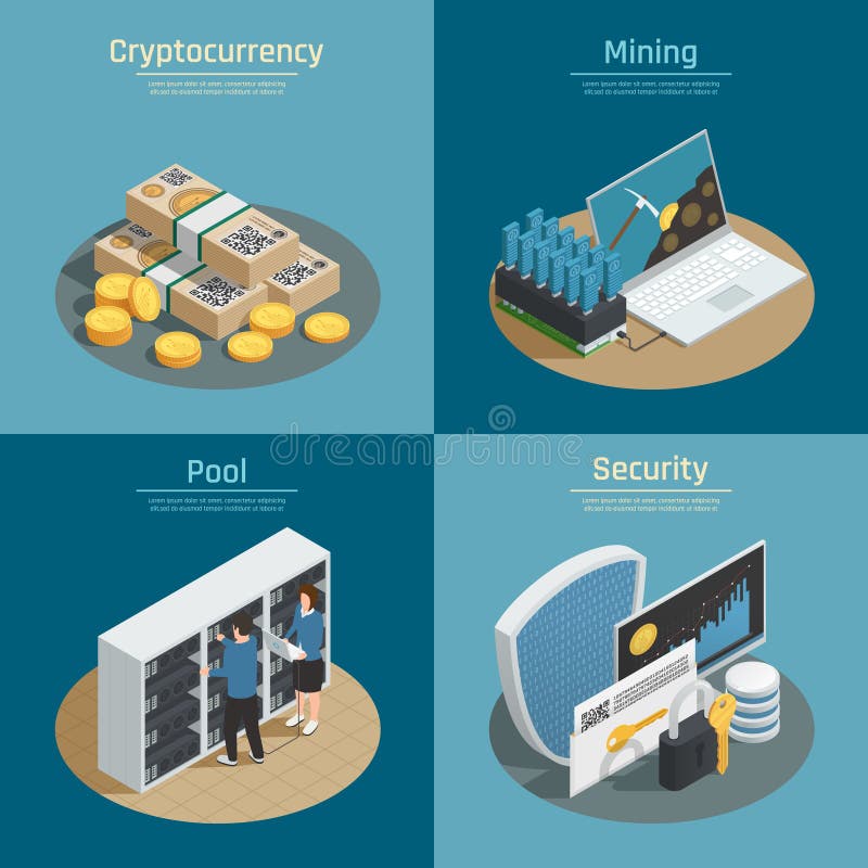 Cryptocurrency Isometric Compositions stock illustration Cryptocurrency Isometric Compositions stock illustration