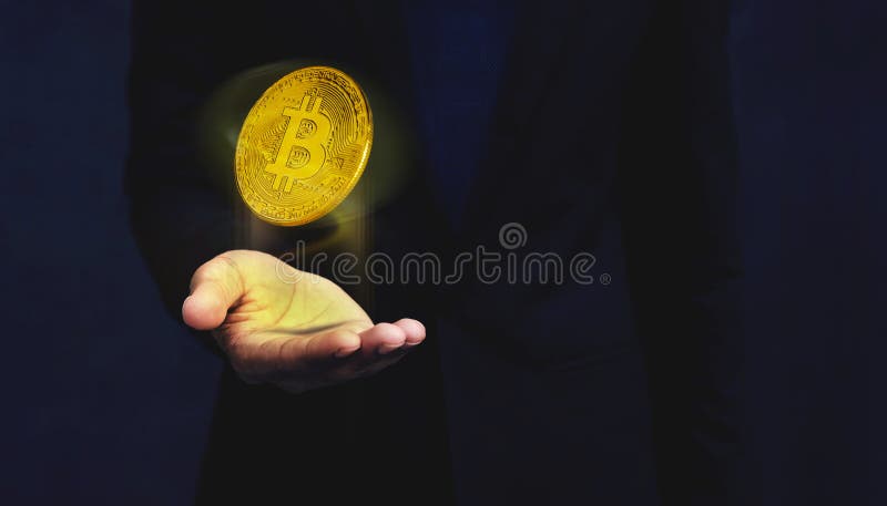Cryptocurrency ledningbegrepp Guld- sväva för Bitcoin pengar arkivbilder