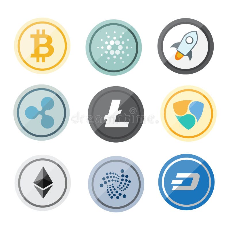 Cryptocurrency Logo Set Bitcoin Litecoin Ethereum Ripple