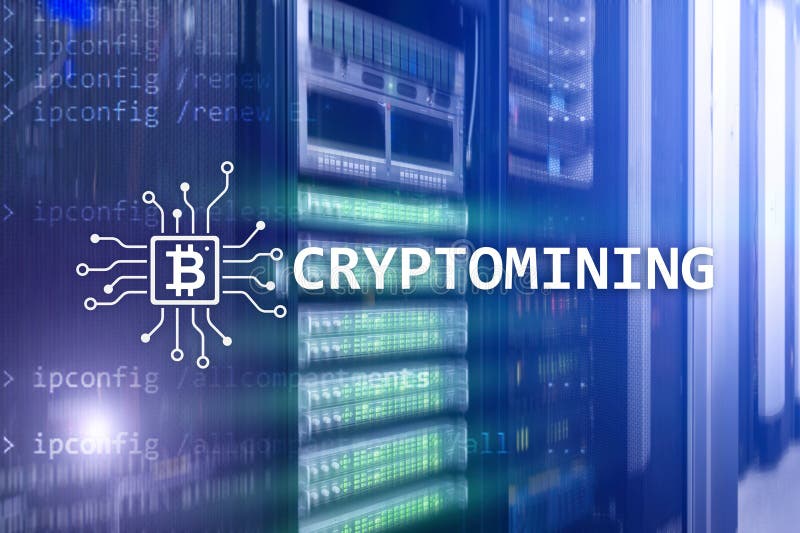 Cryptocurrency Mining Concept on Server Room Background Stock Photo ...