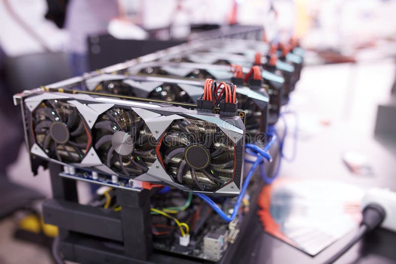 Cryptocurrency Mining Equipment Lots of Gpu Cards on Mainboard Stock