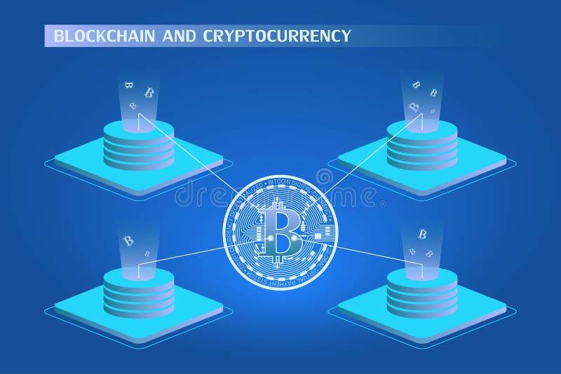 Cryptocurrency und blockchain Konzept Bauernhof für Bergbaubitcoins isometrische Vektorillustration vektor abbildung