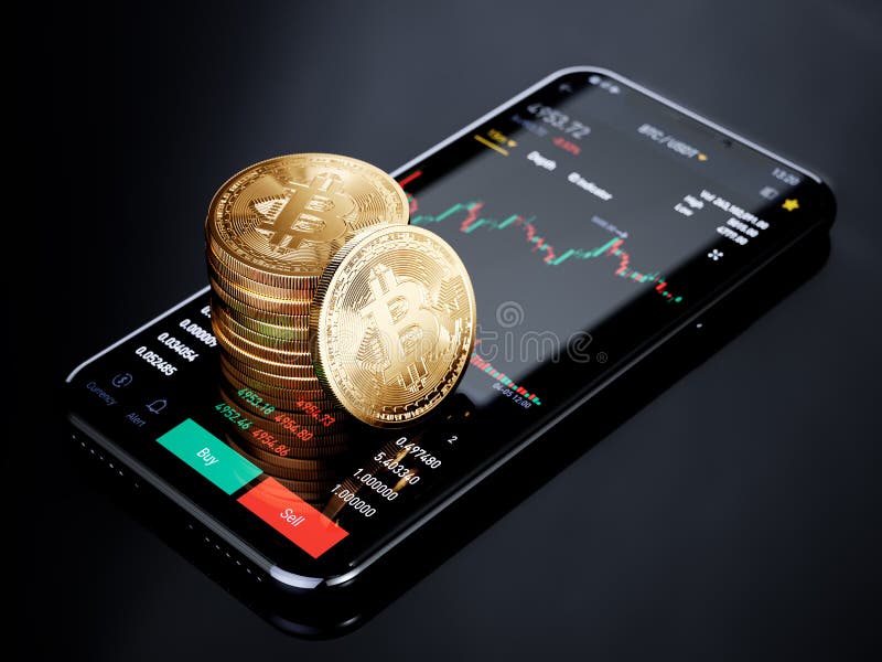 Cryptocurrency utbyte mobila handla Bitcoin vektor illustrationer