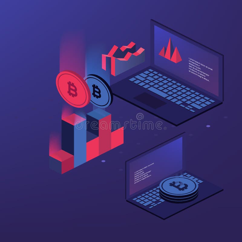 Cryptocurrency y blockchain Granja de la explotación minera de Bitcoin Crear moneda digital Concepto para la página, el diseño we libre illustration Cryptocurrency y blockchain Granja de la explotación minera de Bitcoin Crear moneda digital Concepto para la página, el diseño we libre illustration