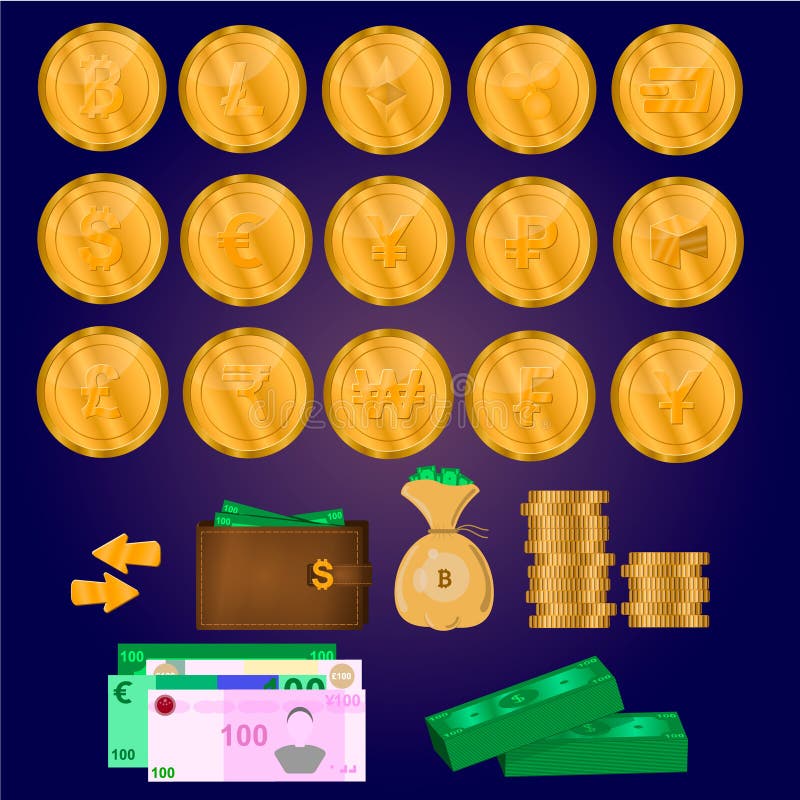 Download Cryptocurrencymuntstukken, Geld, Bedrijfsreeks Stock Illustratie - Illustratie bestaande uit vlak, geïsoleerd: 107708283