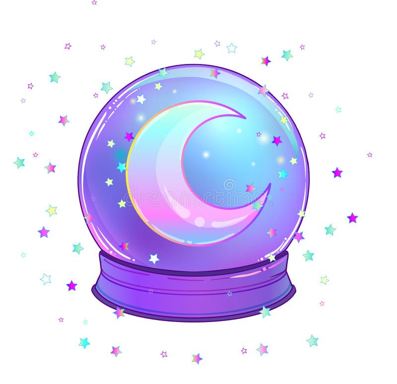 Crystal Ball con con la luna del arco iris y las estrellas coloridas libre illustration Crystal Ball con con la luna del arco iris y las estrellas coloridas libre illustration