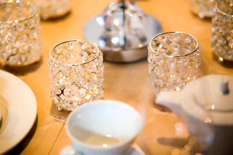 Crystal Candlesticks on the Table Stock Image Image of bouquet