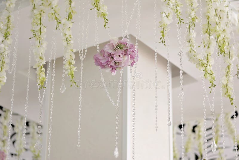 Crystal Chains Hang Art Decor Wedding Ceiling Close Stock Photo Image