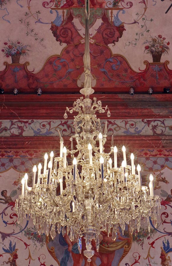 Old Crystal chandelier - Belvedere Palace, landmark attraction in Vienna - Austria