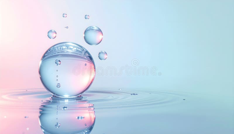 Crystal Clear Water Sphere with Bubbles on Rippling Surface