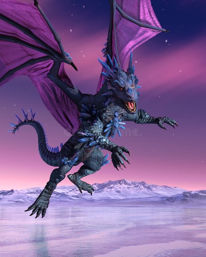 Crystal Dragon Descends na paisagem gelada ilustração royalty free Crystal Dragon Descends na paisagem gelada ilustração royalty free