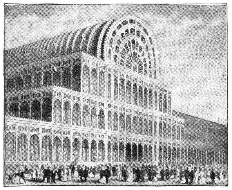 The Crystal Palace front in Hyde Park for Grand International Exhibition of 1851, London.